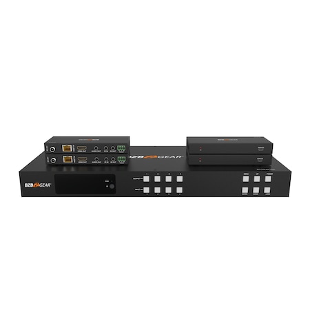 Bzbgear 4x4 4K UHD 18Gbps HDMI and HDBaseT Matrix Switch with Bi-directional IR/Advance EDID and Downscaling BG-UM44-150L-KIT